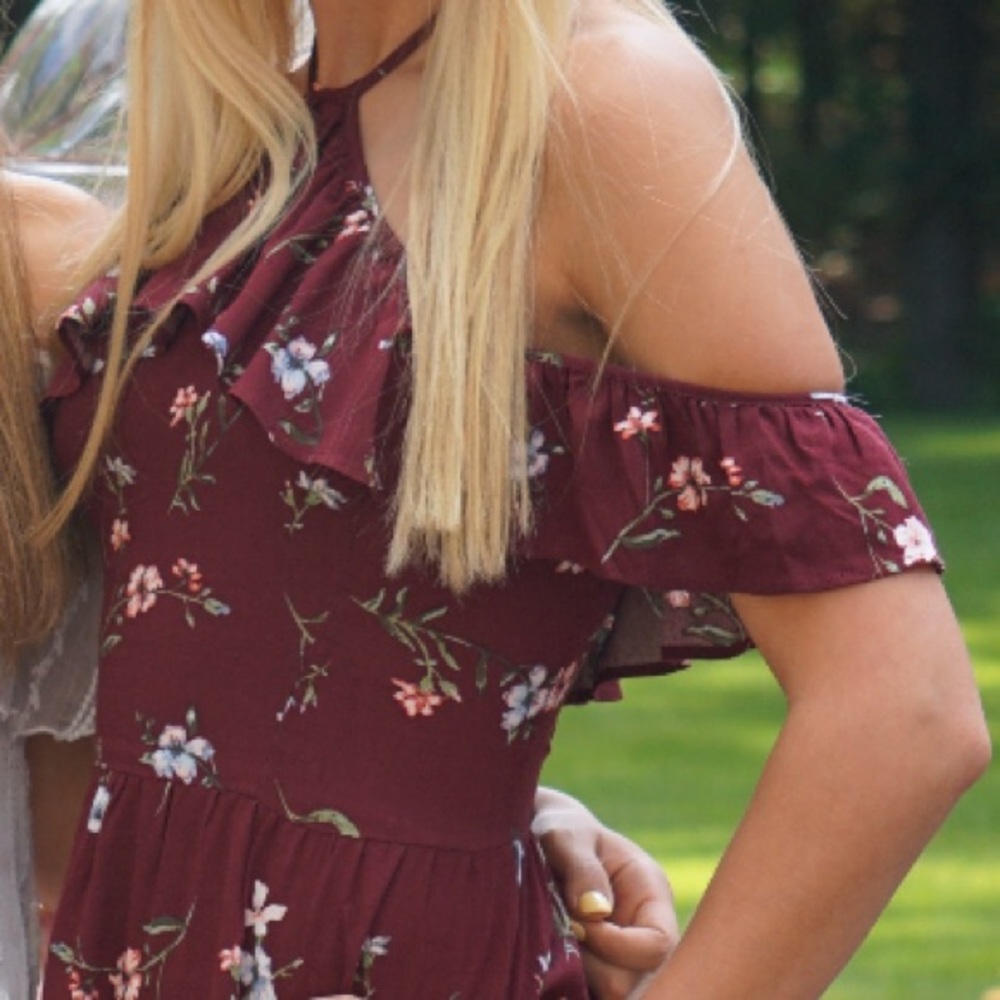 Kendall & Kylie Maroon Floral Dress